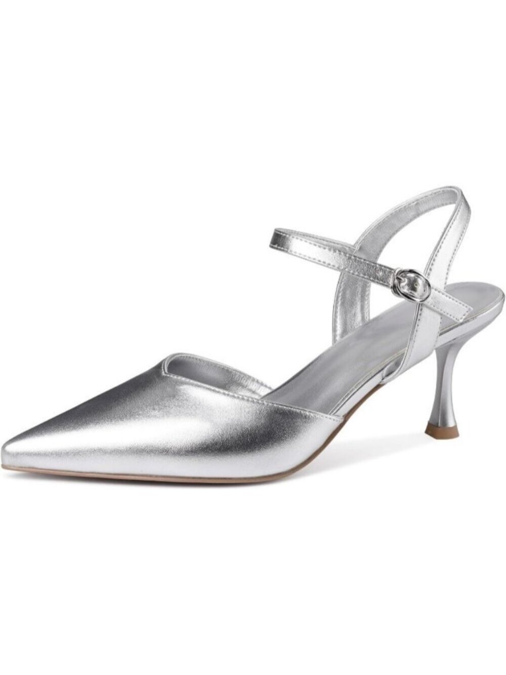 Women's Sliver-pu Kitten Heels Closed Pointed Toe Stiletto Heels Ankle Strap
